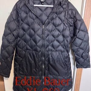 Eddie Bauer Black Quilted Long Down Jacket